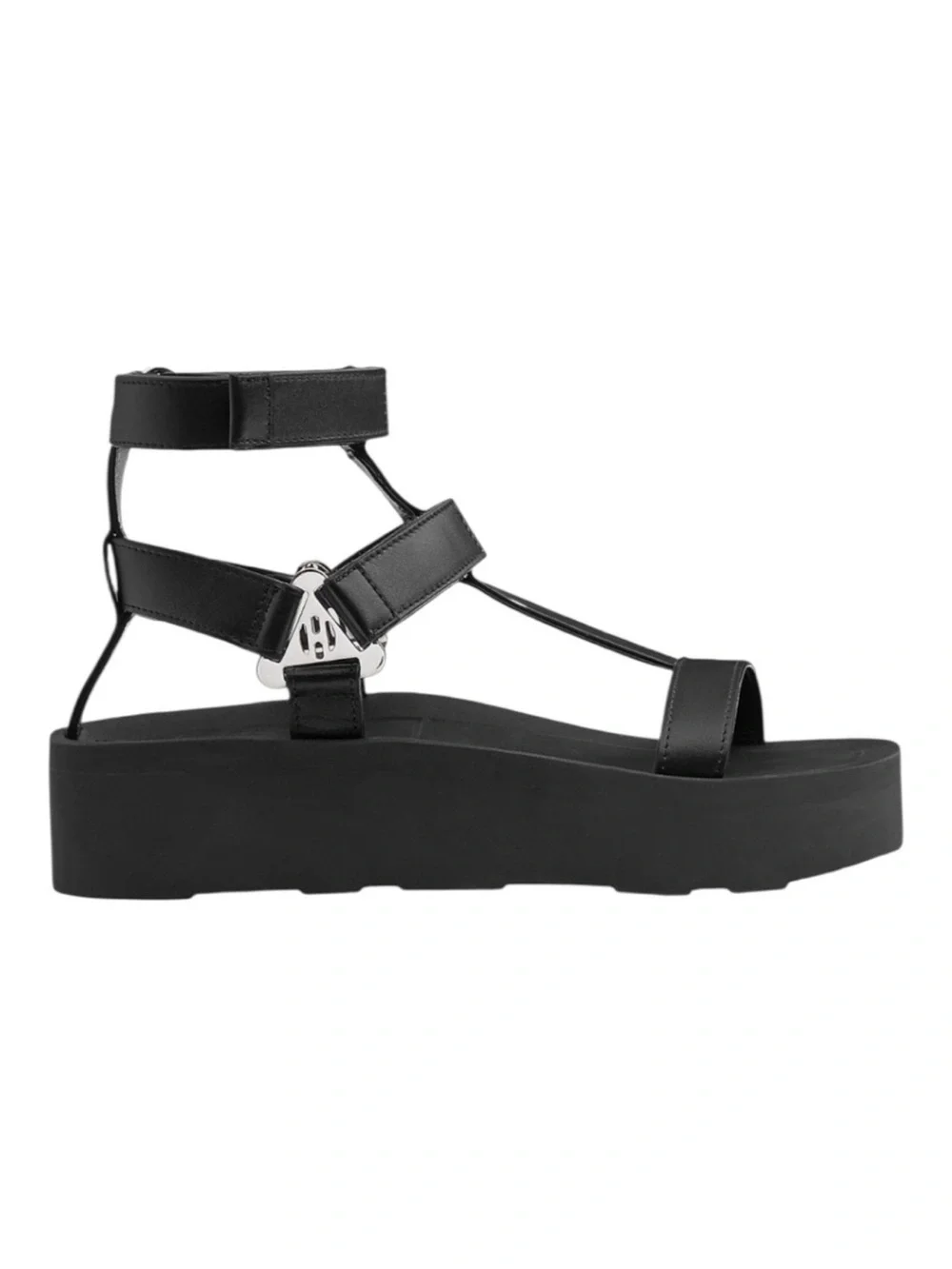 Hermes Enid Black Platform Strappy Ankle-Wrap Sandals